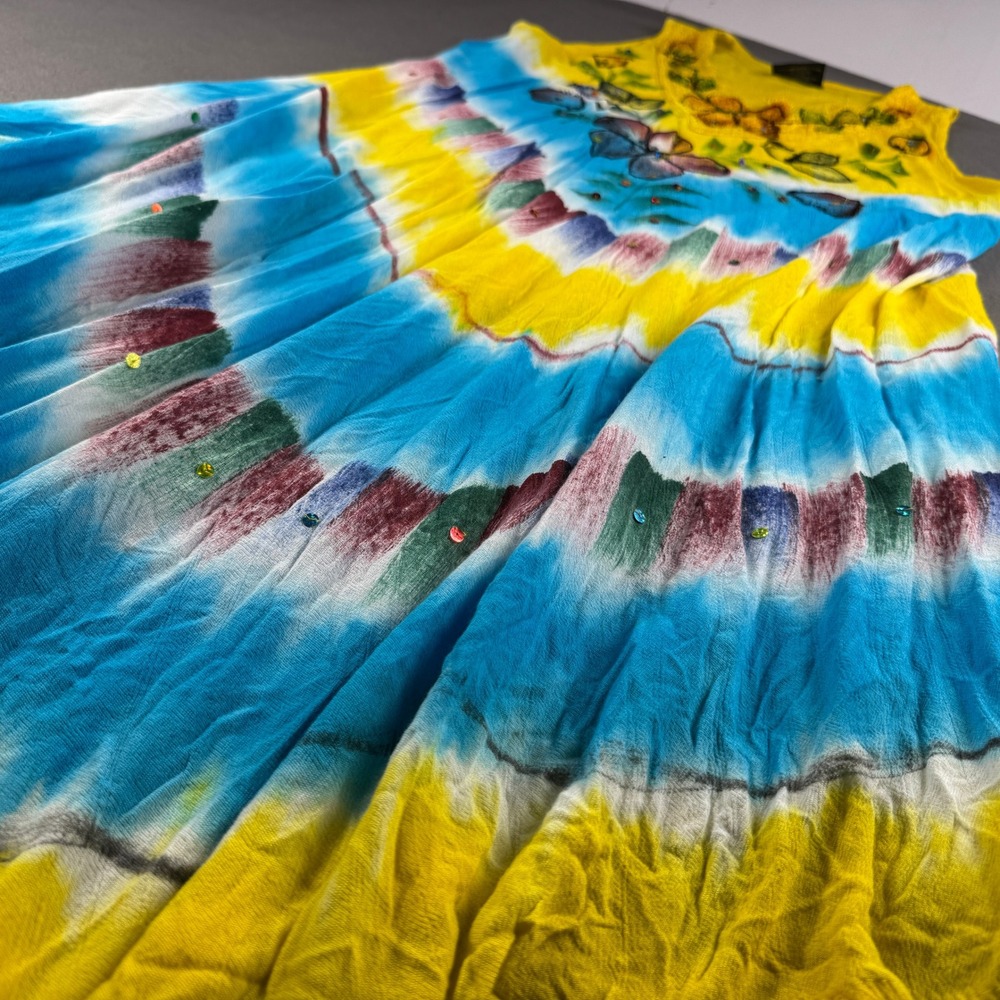 Ocean Breeze Dress Tie Dye Beach Resort Rayon Floral Sequin Sleeveless OSFA - Picture 8 of 10